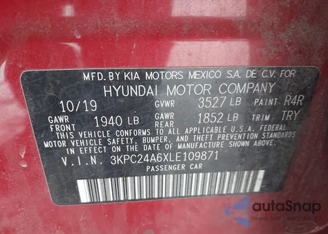 2020 Hyundai Accent Se from USA, damaged, VIN 3KPC24A6XLE109871